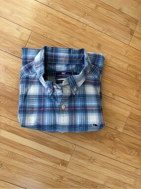 Vineyard Vines Navy and Pink Plaid Button-Down Shirt